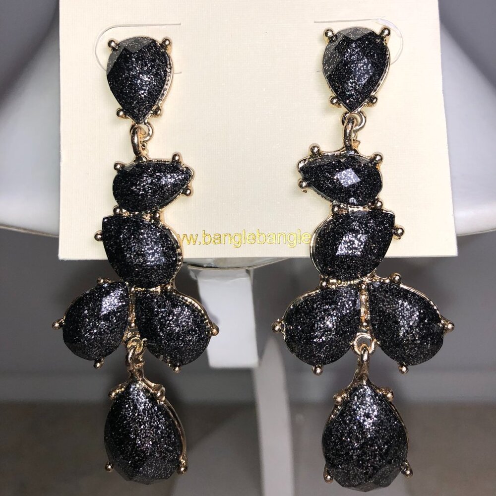 Amrita Black & Gold Crystal Dangle Earrings